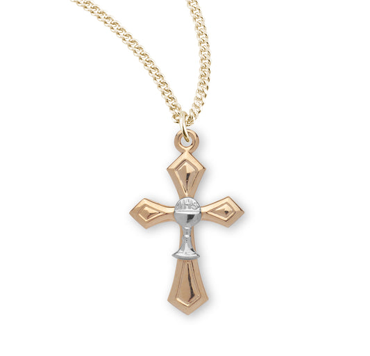 Two-tone Gold Over Sterling Silver Cross with Chalice