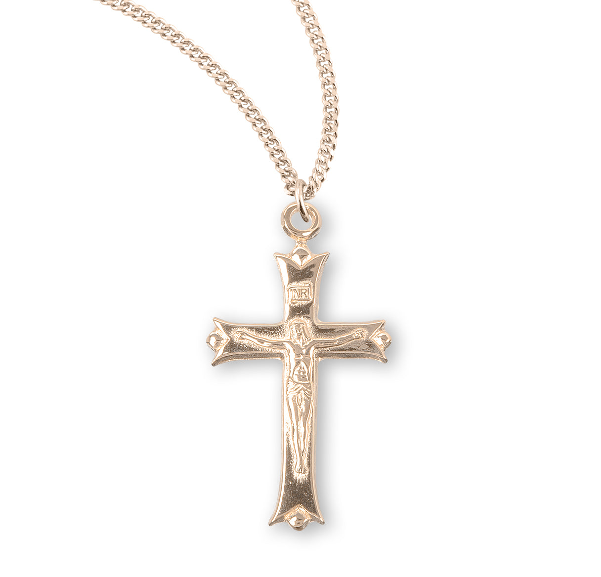 Leaf Tipped Gold Over Sterling Silver High Polished Crucifix