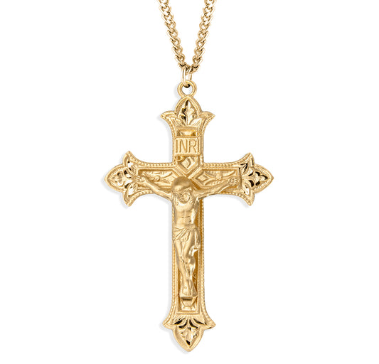 Gold Over Sterling Silver Fluer de Lis Tip Crucifix