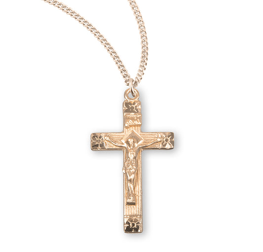 Flower Tipped Gold Over Sterling Crucifix