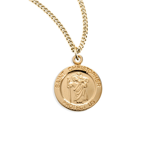 Patron Saint Christopher Round Gold Over Sterling Silver Medal