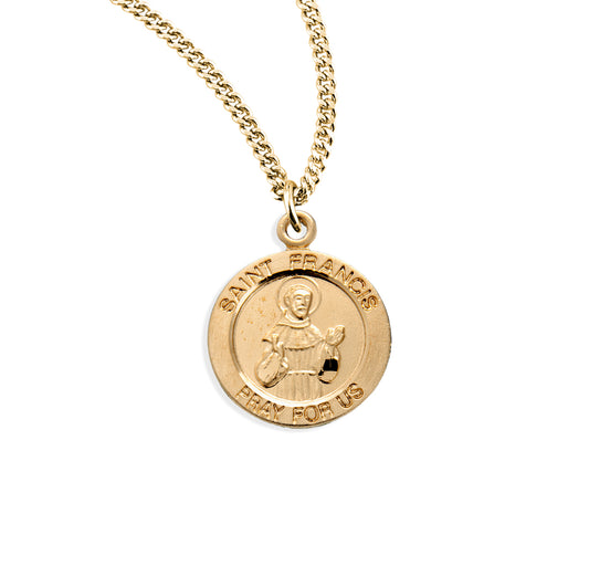 Patron Saint Francis of Assisi Round Gold Over Sterling Silver Medal