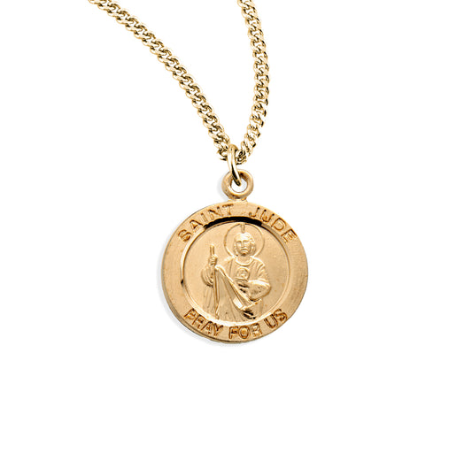 Patron Saint Jude Round Gold Over Sterling Silver Medal