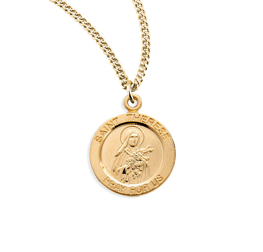Patron Saint THerese of Lisieux Round Gold Over Sterling Silver Medal