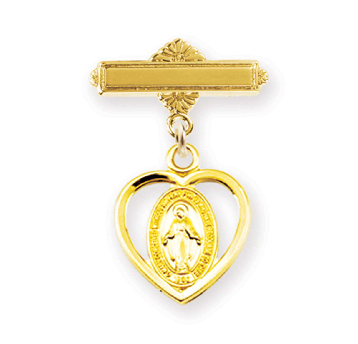 Gold Over Sterling Baby Miraculous Medal on a Bar Pin