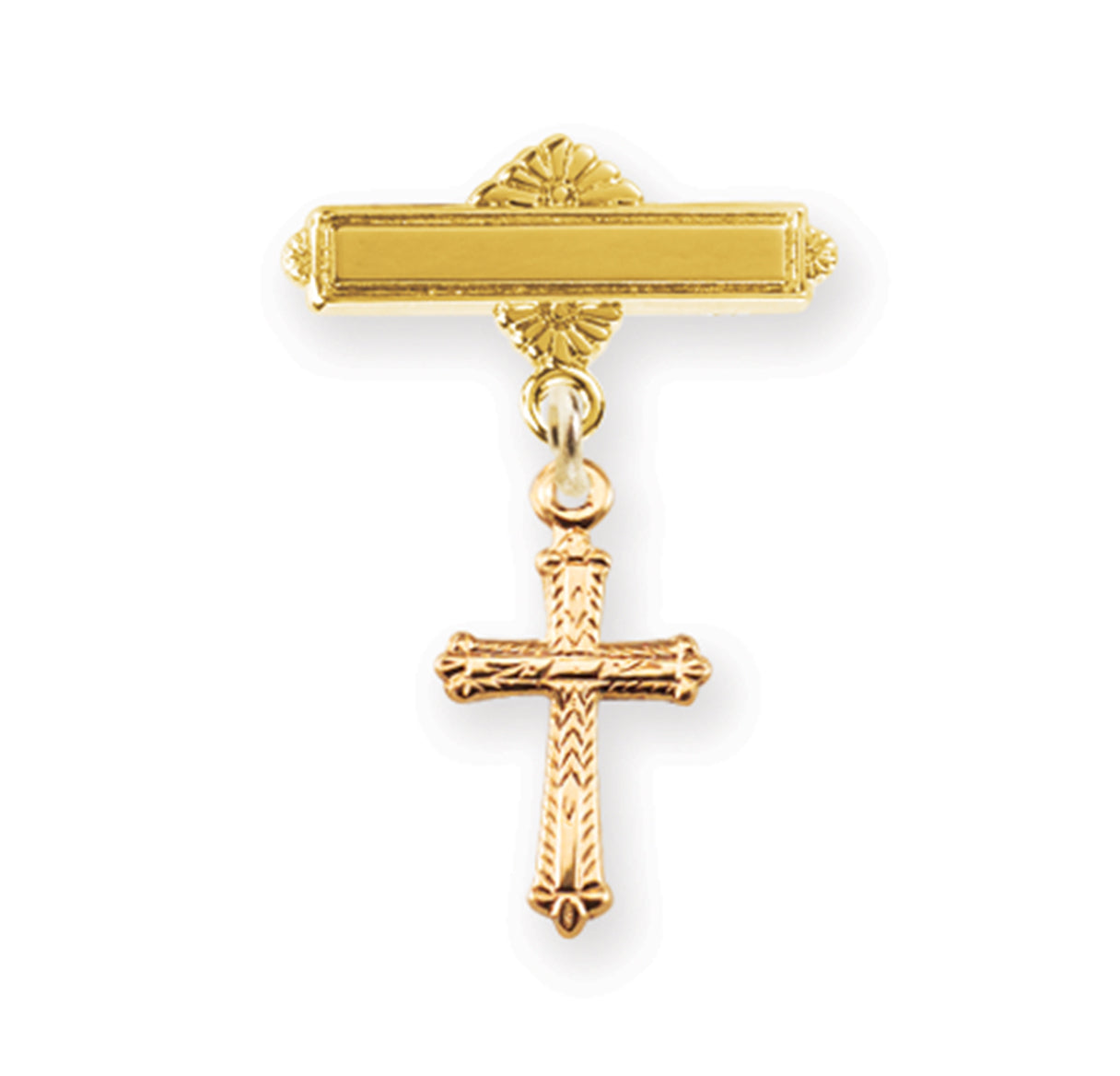 Gold Over Sterling Silver Baby Cross on a Bar Pin