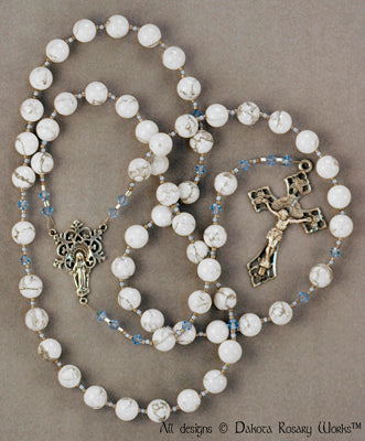 Howlite &amp; Swarovski Crystal Rosary W Our Lady Of The Snows Center