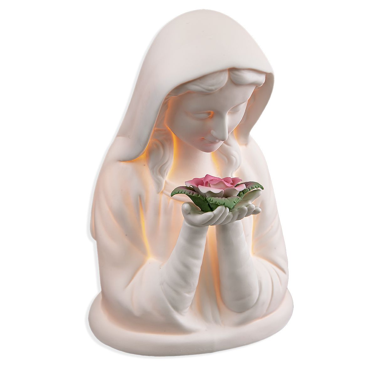Mary with Rose Night Light In White Porcelain Bisque