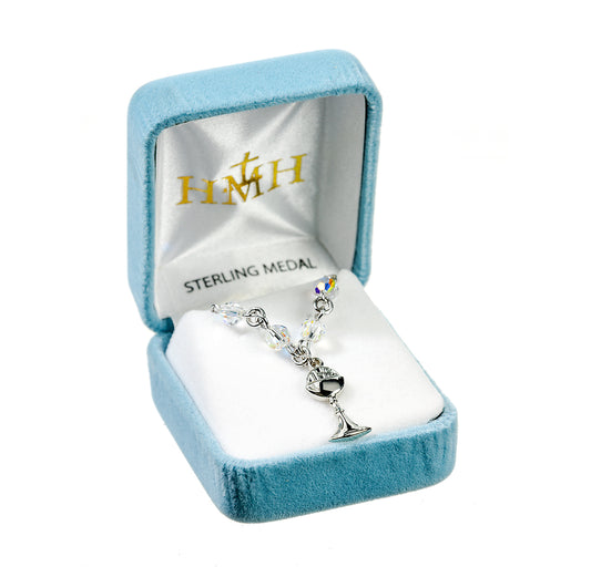 Sterling Silver Chalice Necklace Adorned with 5mm Aurora Borealis Finest Austrian Crystal Beads