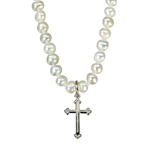 Freshwater Pearl First Communion Necklace with a Baroque Chalice Pendant