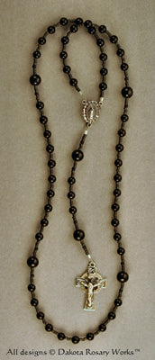 Onyx Rosary with Miraculous Medal Center and Celtic Crucifix