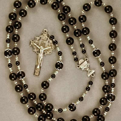 Black Onyx Rosary w/ Sterling Crucifix