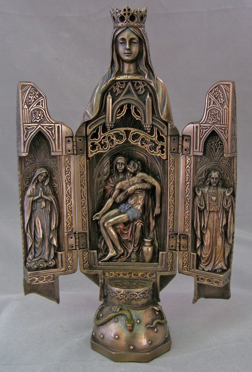 Our Lady of Sorrow Triptych in Bronze Finish 11"