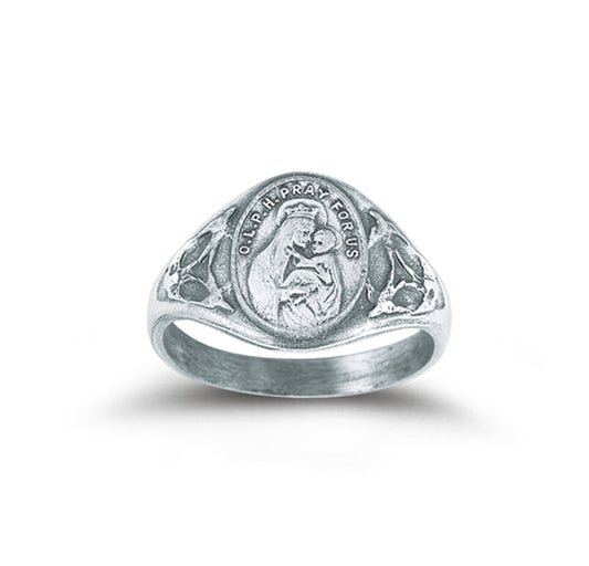 Sterling Silver Our Lady of Perpetual Help Ring with Sacred Heart Inside Size 8