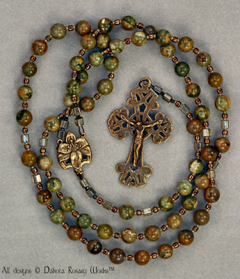 Rhyolite W Large H&Cast Bronze Celtic Crucifix & Open / Closed Lily C