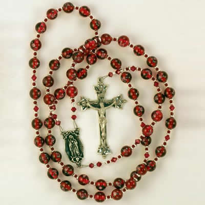 Guadalupe Rosary with Czech Glass Lampworked Beads