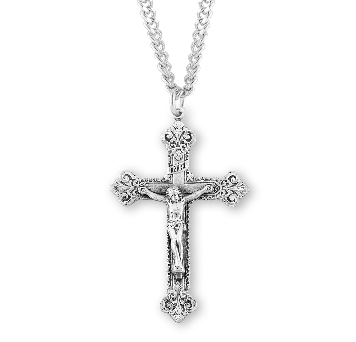 Scroll Design Sterling Silver Crucifix
