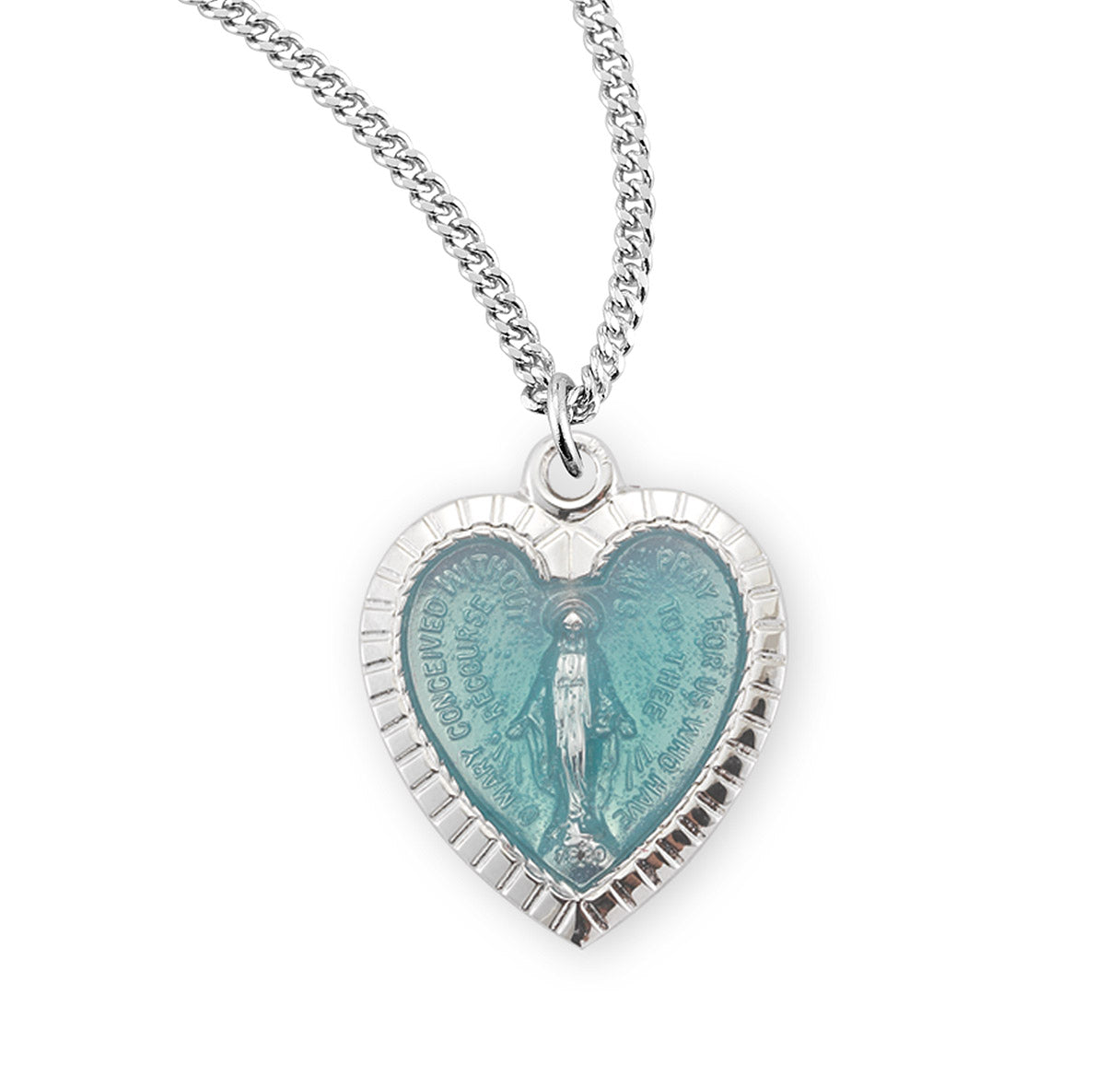 Sterling Silver Enameled Heart Shape Miraculous Medal