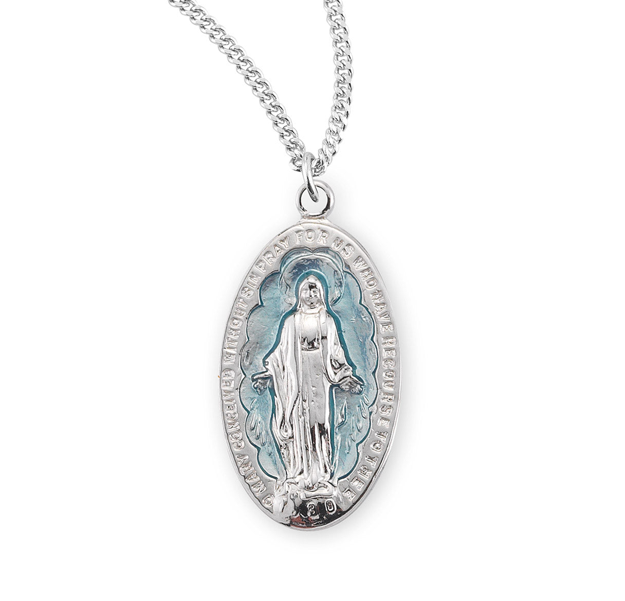 Sterling Silver Light Blue Enameled Miraculous Medal