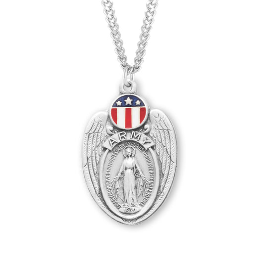 Army Sterling Silver Enameled Miraculous Medal