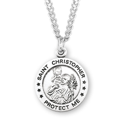 Saint Christopher Round Sterling Silver Medal