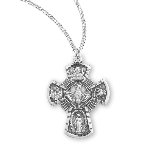 Sterling Silver Red Enameled 4-Way Medal