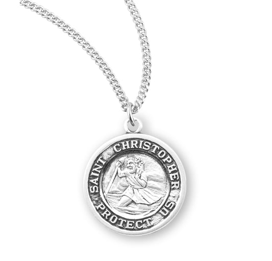 Saint Christopher Round Sterling Silver Medal