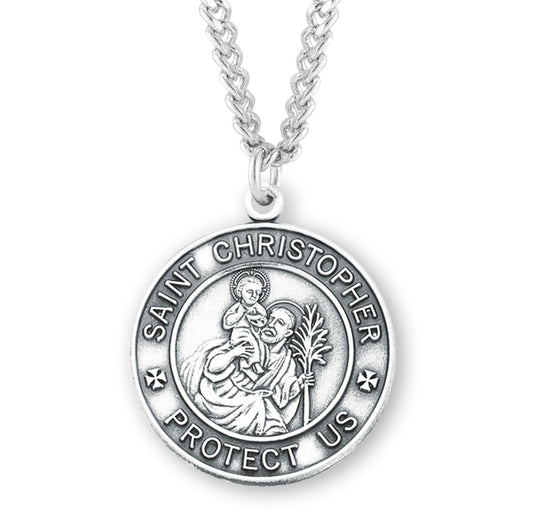 Saint Christopher Round Sterling Silver Medal