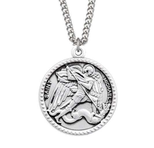 Saint Michael Round Sterling Silver Medal