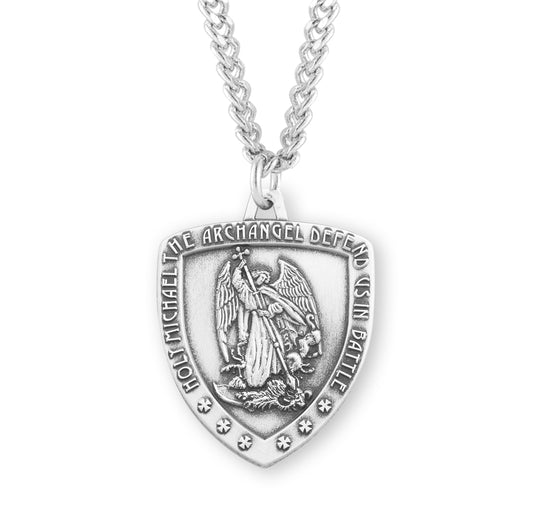 Saint Michael Sterling Silver Oval Shield Medal