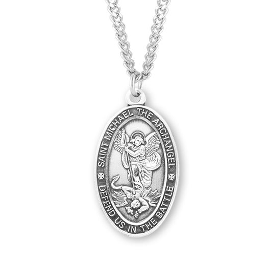 Saint Michael Oval Sterling Silver Medal