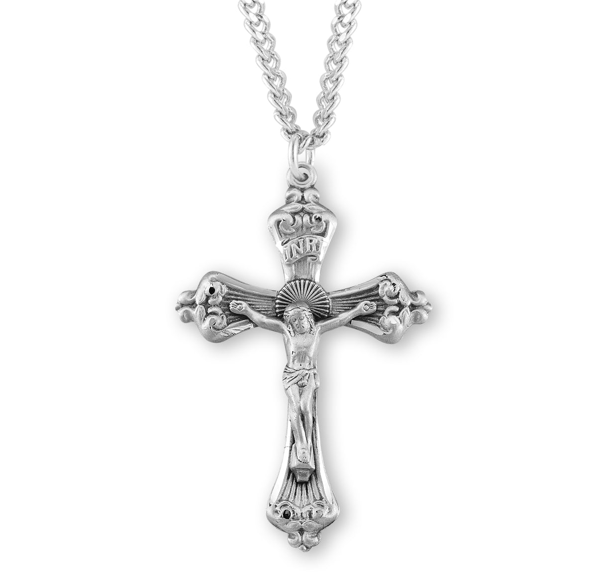 Baroque Scroll Tipped Sterling Silver Crucifix