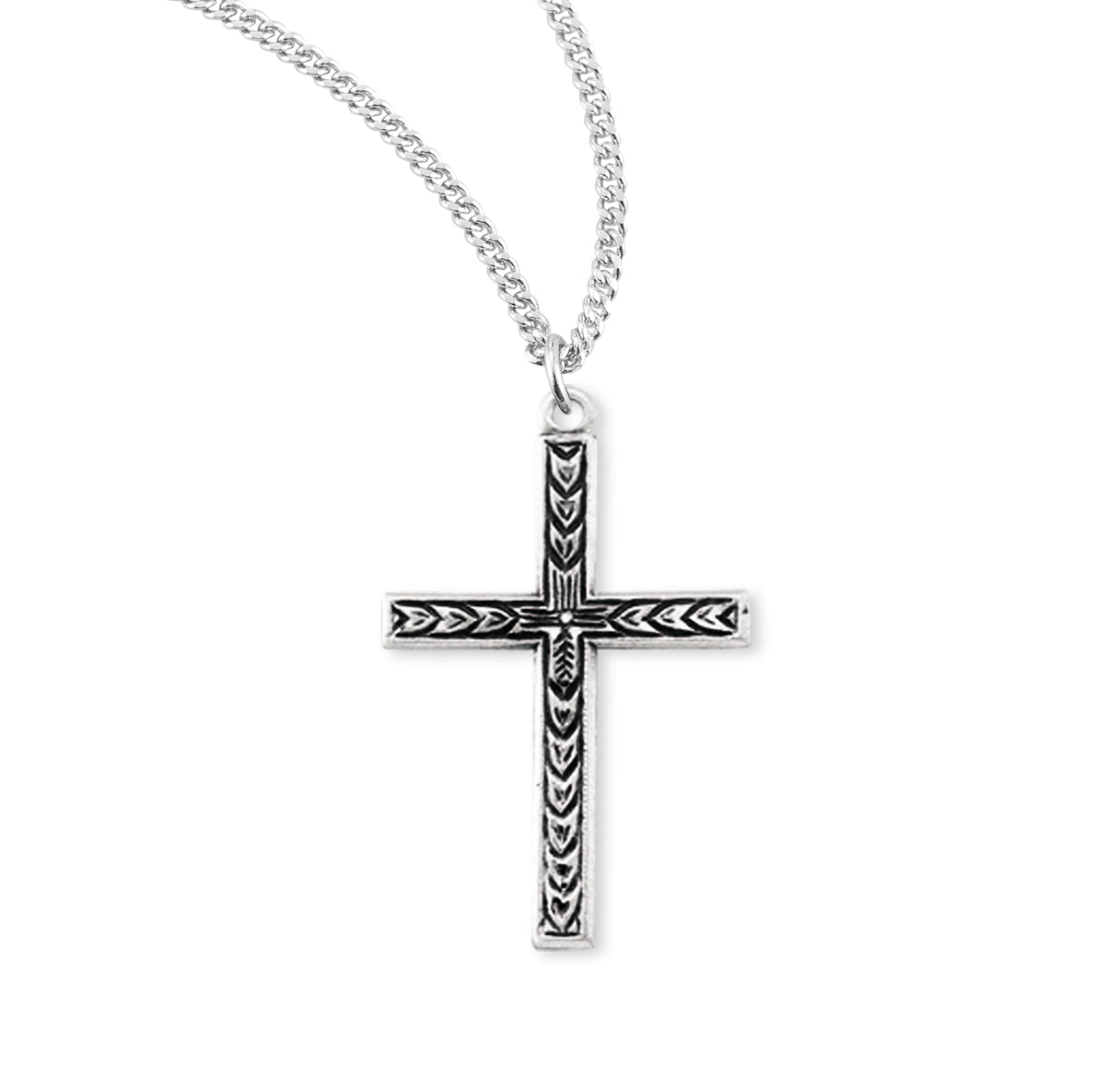 Leaf Design Sterling Silver Crucifix