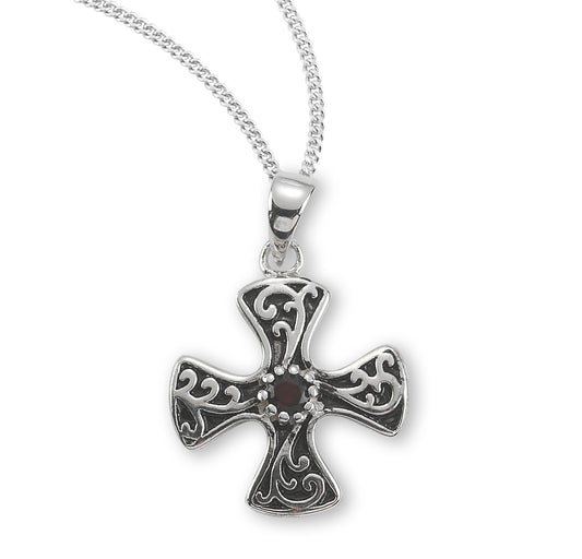 Fleur De Lis Tipped Sterling Silver Cross