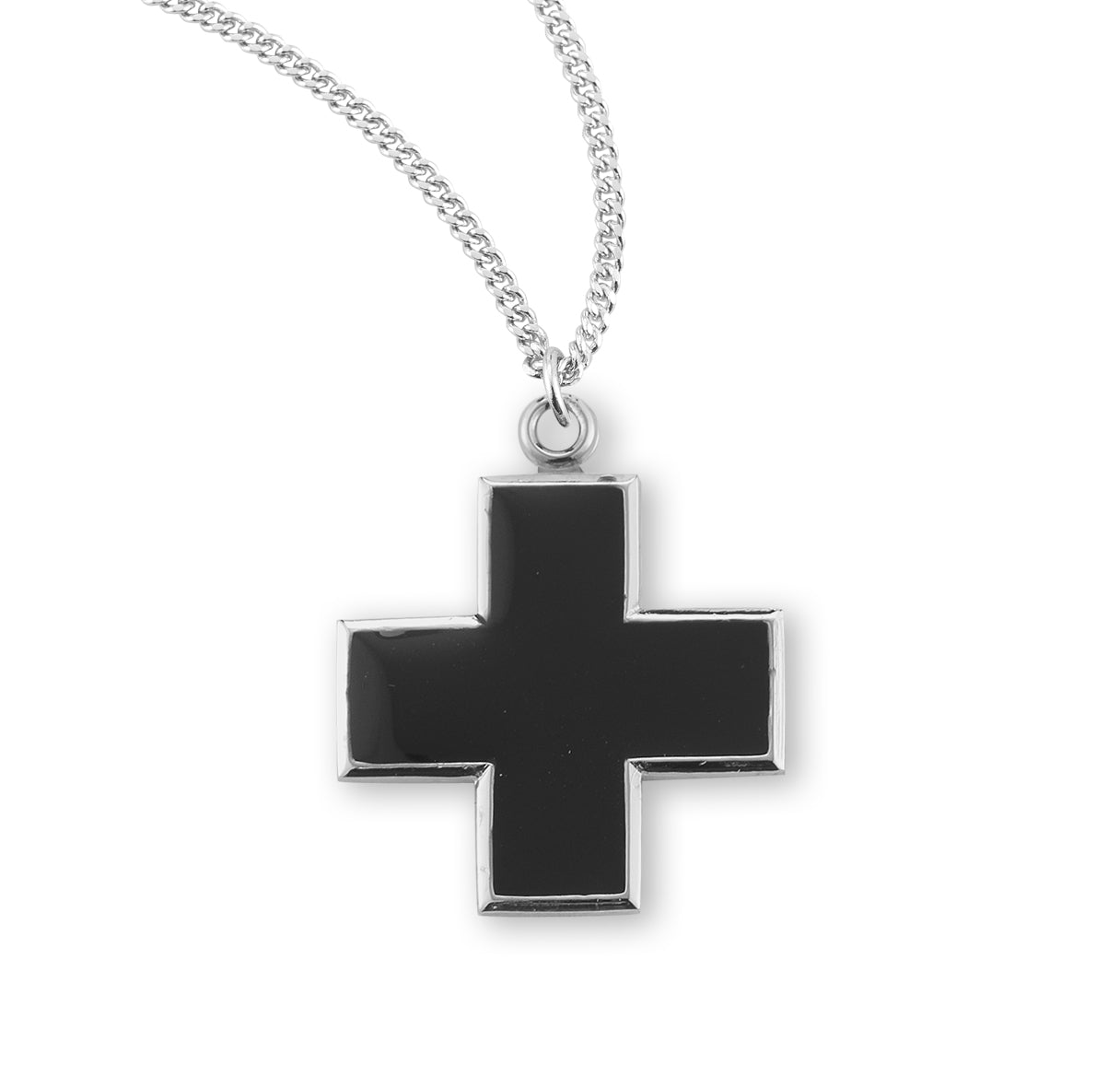 Wide Sterling Silver Black Enameled Cross