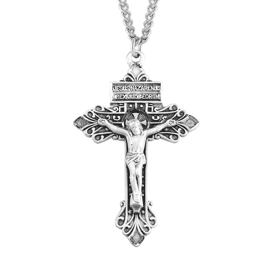 Sterling Silver Floral Engraved Crucifix