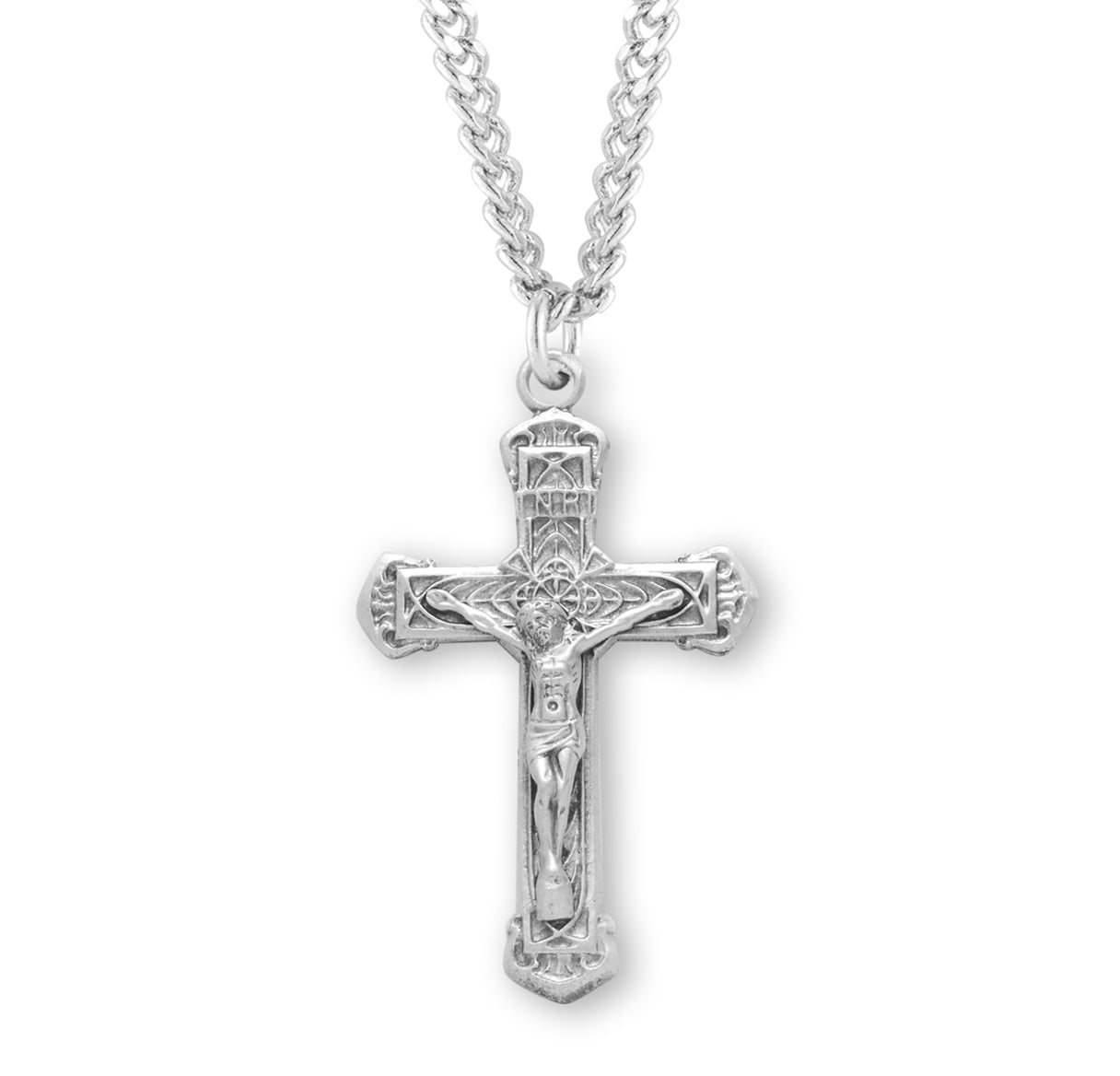 Vine and Leaf Pattern Sterling Silver Crucifix