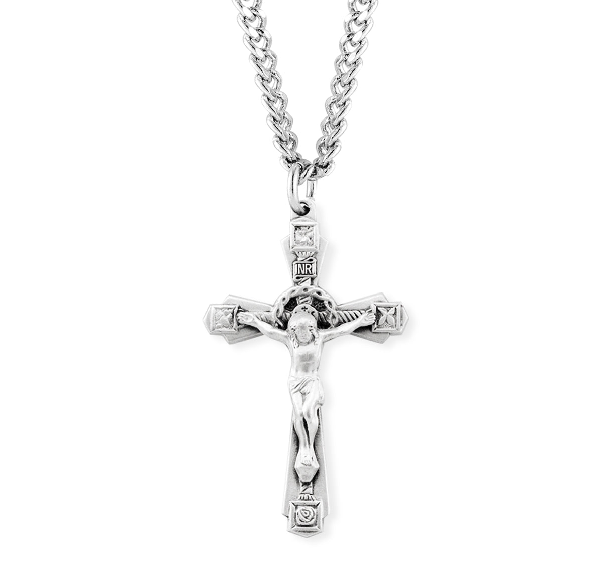 Scrolled Leaf Design Sterling Silver Crucifix