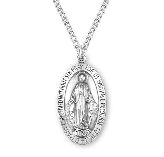 Sterling Silver Scalloped Oval Miraculous Medal