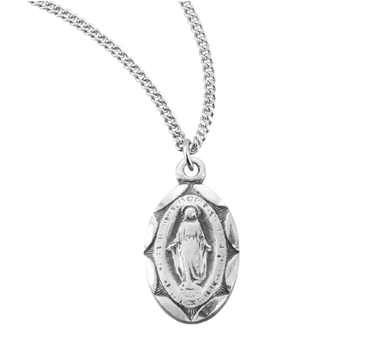 Sterling Silver Oval Fancy Edge Miraculous Medal