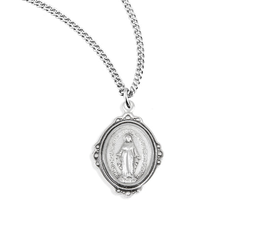 Sterling Silver Oval Fancy Edge Miraculous Medal