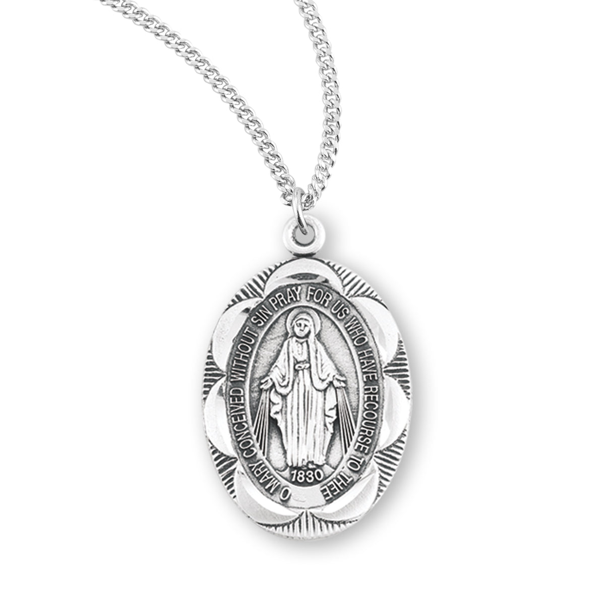 Sterling Silver Oval Fancy Edge Miraculous Medal