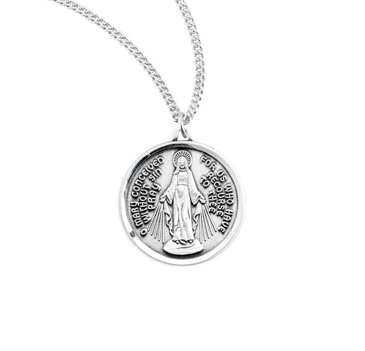 Sterling Silver Round Contemporary Miraculous Medal