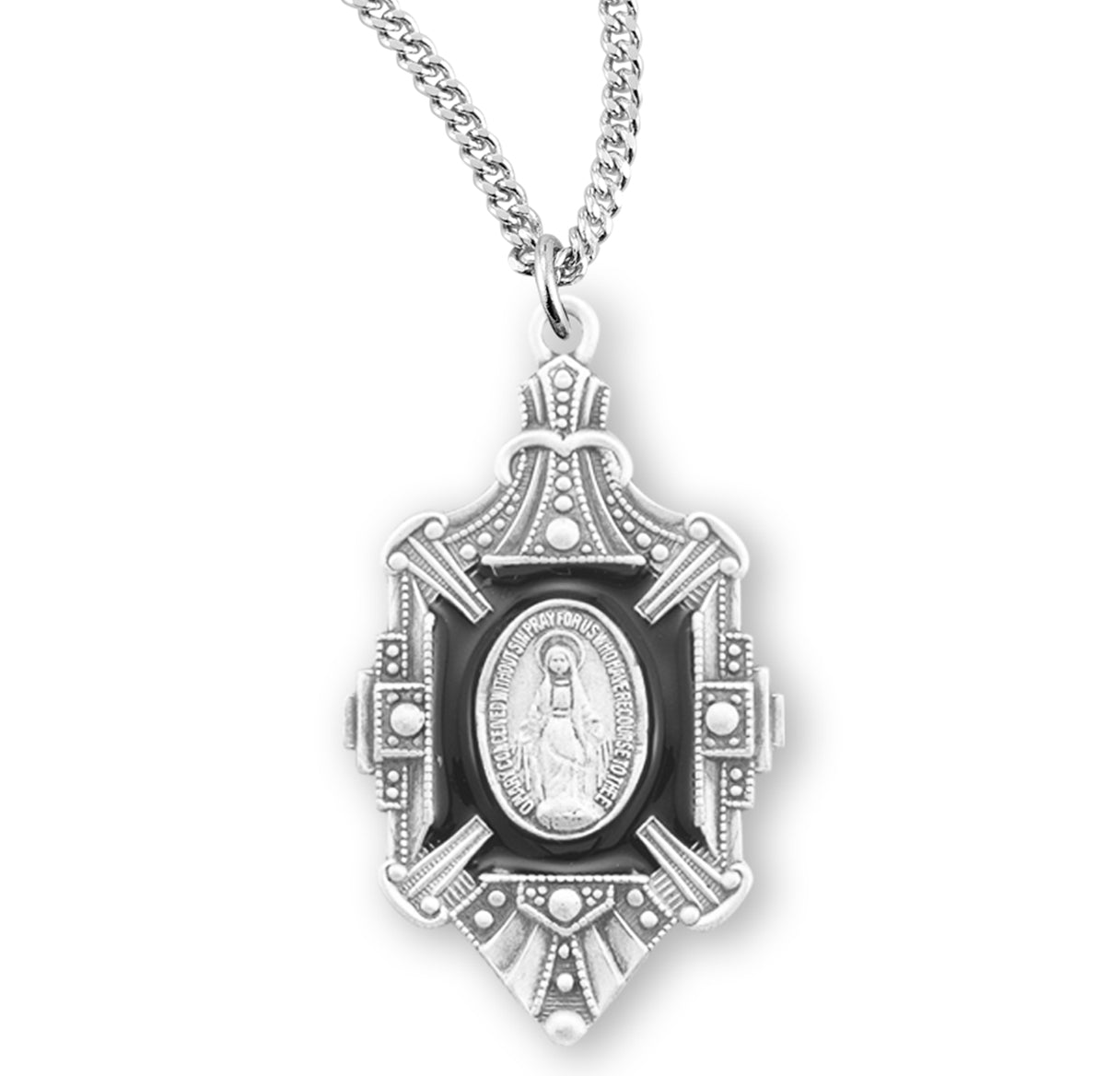 Sterling Silver Miraculous Medal in a Flower Frame