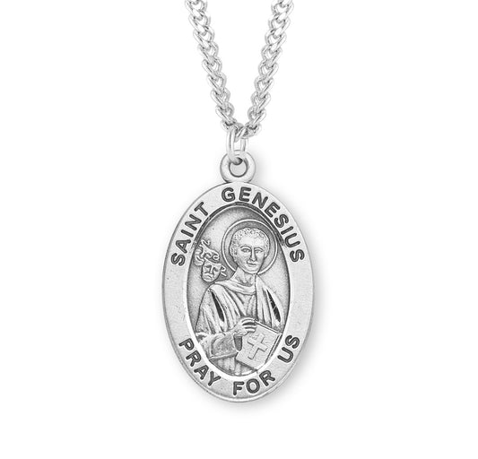 Patron Saint Genesius Oval Sterling Silver Medal