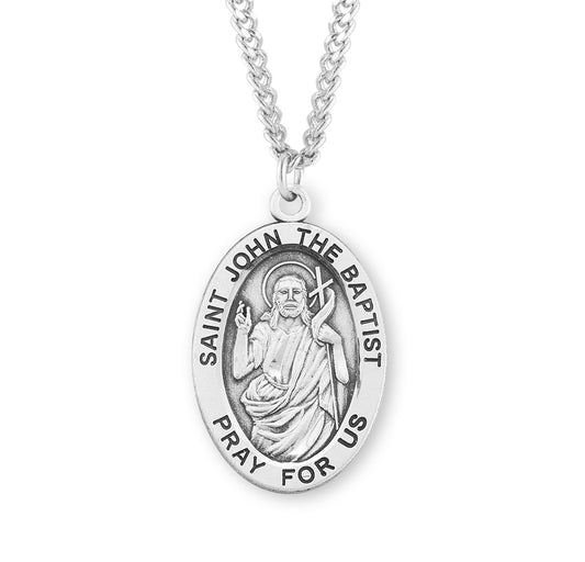 Patron Saint John the Baptist Oval Sterling Silver Medal