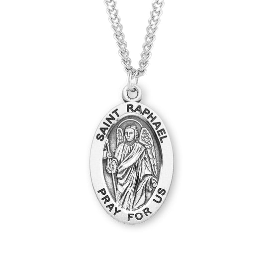 Patron Saint Raphael Archangel Oval Sterling Silver Medal