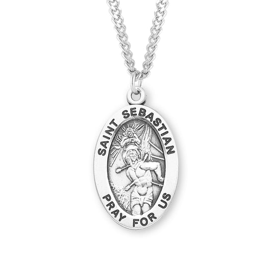 Patron Saint Sebastian Oval Sterling Silver Medal