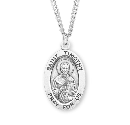 Patron Saint Timothy Oval Sterling Silver Medal