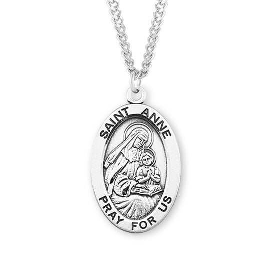 Patron Saint Anne Oval Sterling Silver Medal